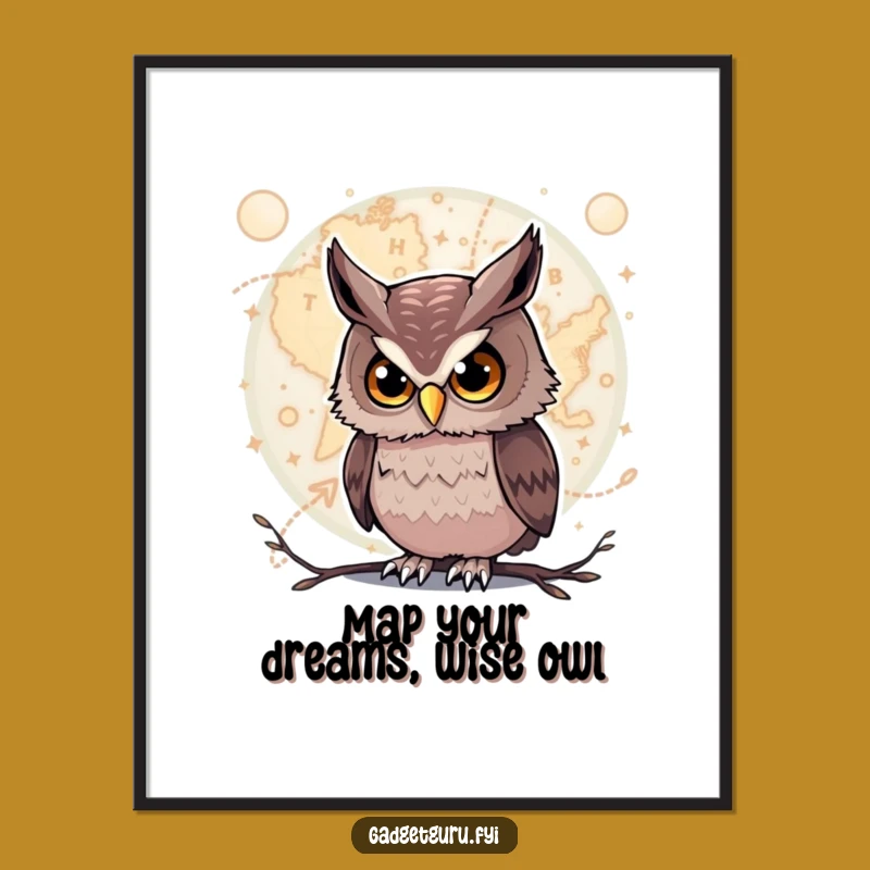 Free Printable Funny Owl Map Wall Art - Downloadable Humorous Home Decor Gift