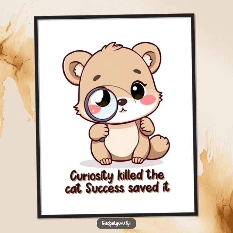 Funny Free Printable Wall Art: Animal character intently examining a complex diagram with a magnifying glass, intellectual humor.