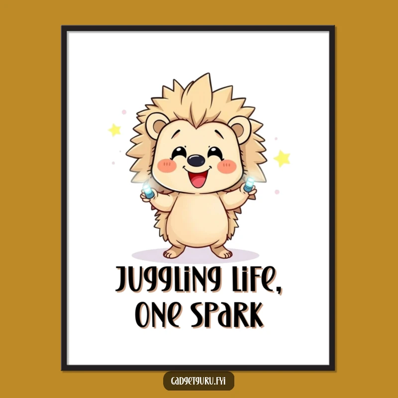 Free Printable Juggling Hedgehog Wall Art - Funny Downloadable DIY Decor for a Cheerful Space