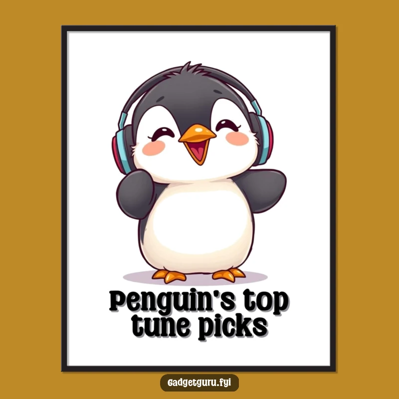 Free Printable Penguin Music Lover Art: Fun Downloadable Wall Decor for Audiophiles