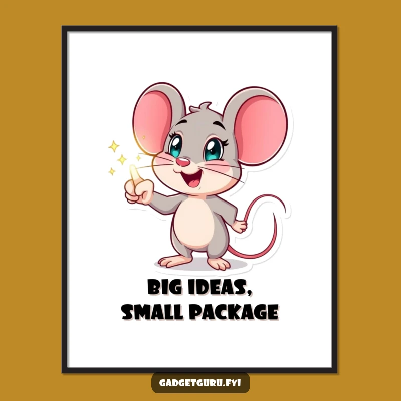 Funny Free Printable Wall Art: Mouse Points at Hologram - Quirky Downloadable Decor