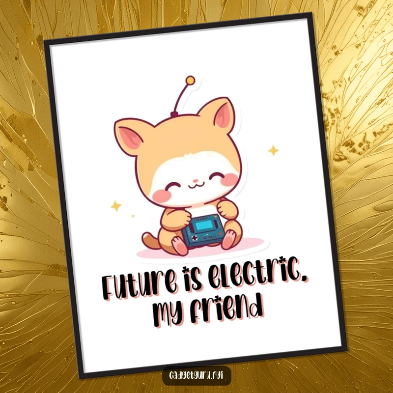 Funny Free Printable Wall Art: A small animal with antenna joyfully tinkers with a tiny circuit, celebrating innovation and geeky fun.