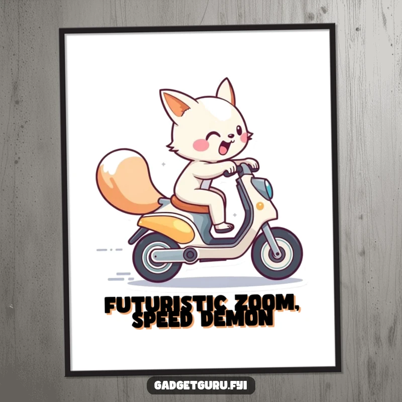 Funny Free Printable Wall Art: An energetic animal character zooms by on a small, futuristic scooter, creating a sense of motion.