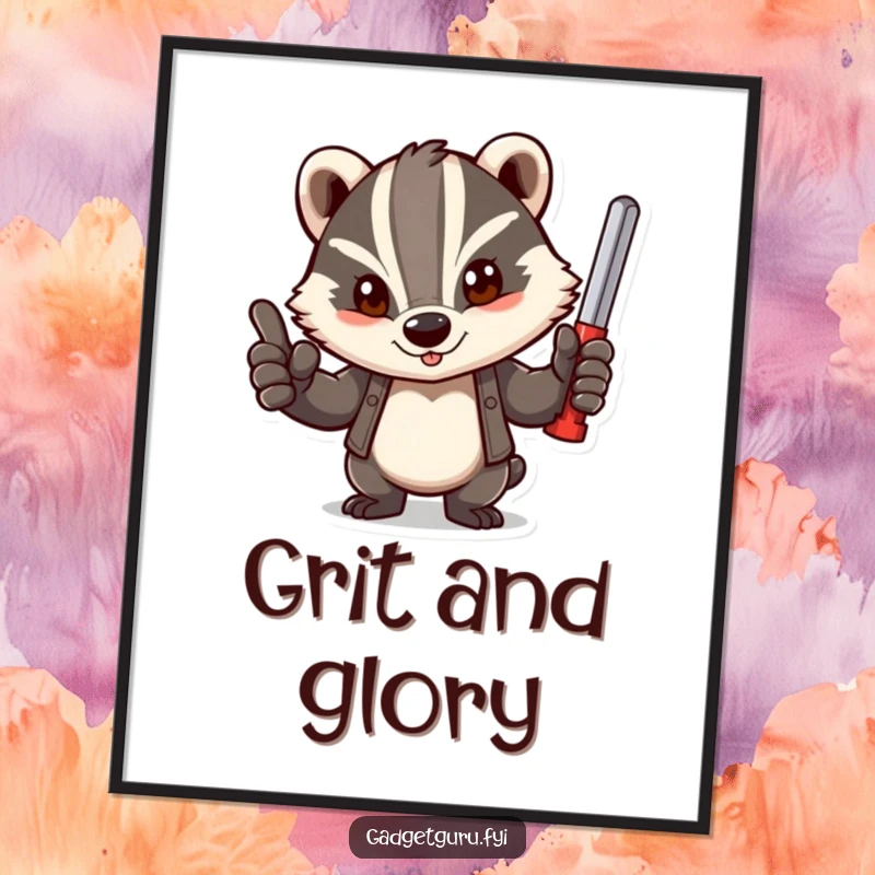 Funny Free Printable Wall Art: Determined badger giving a confident thumbs-up with a tool, inspiring decor.