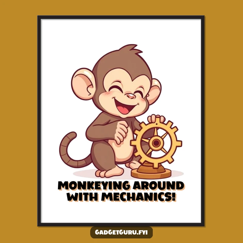 Funny Free Printable Monkey Wall Art: Tinkering Gear Downloadable Decor