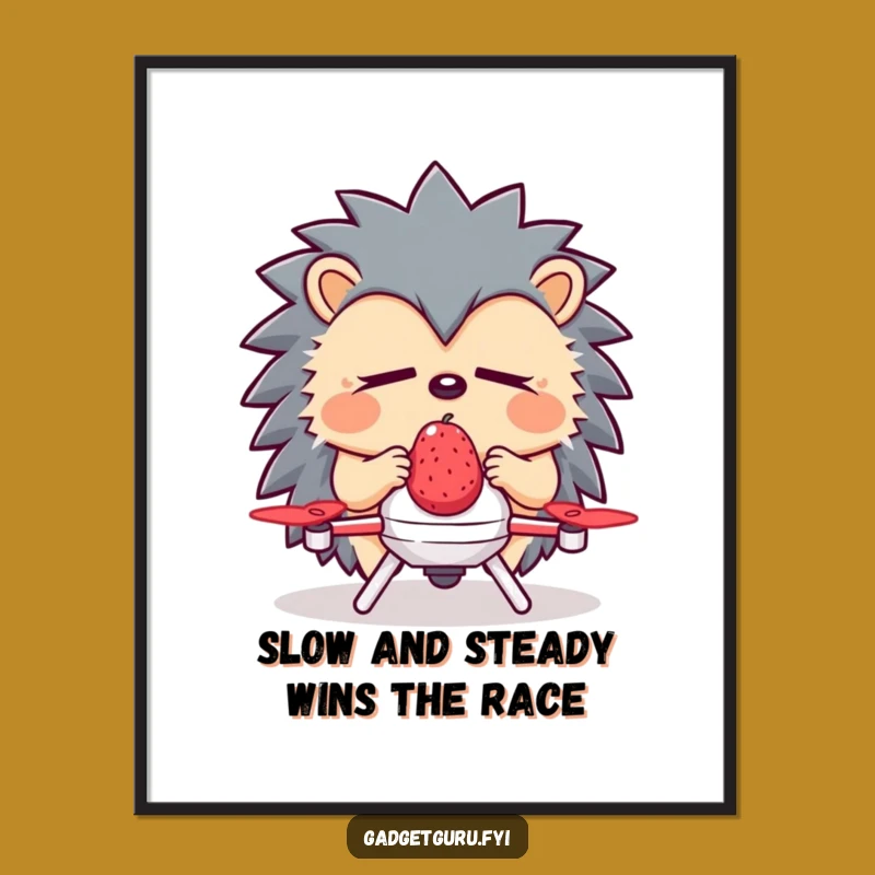 Free Printable Funny Hedgehog Drone Wall Art - Downloadable Humorous Home Decor Gift