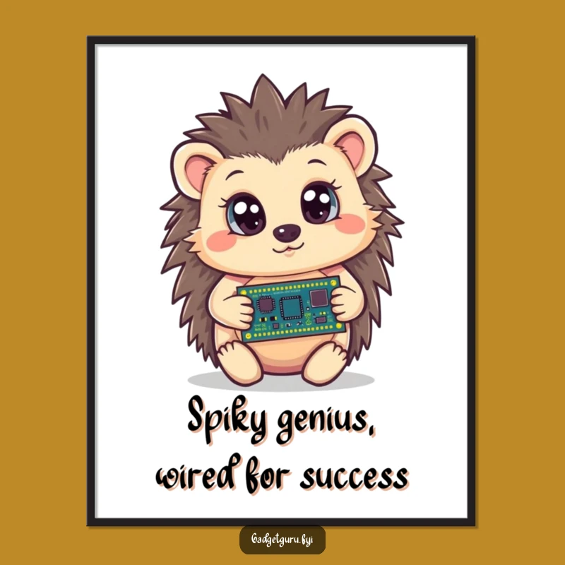 Funny Free Printable Wall Art: Hedgehog with Circuit Board - Quirky Downloadable Decor