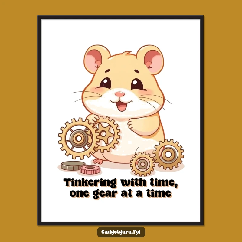Funny Free Printable Wall Art: Hamster Tinkering with Gears Downloadable Decor