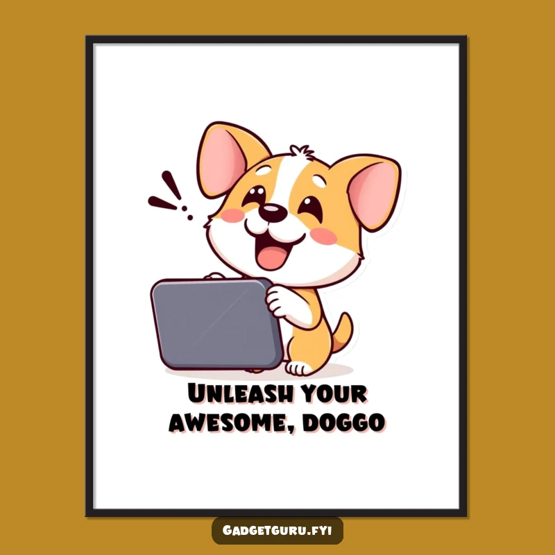 Free Printable Funny Dog Gadget Wall Art - Downloadable Humorous Home Decor Gift