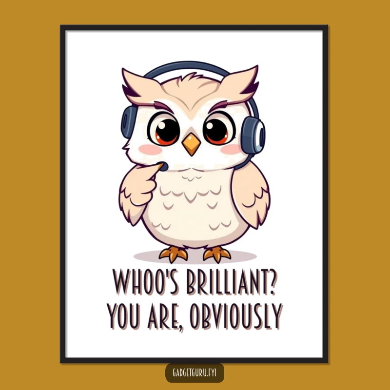 Funny Free Printable Wall Art: Owl with Headset Downloadable Decor