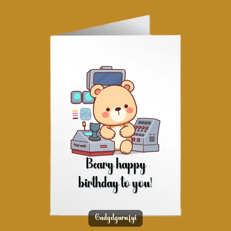 Free Printable Bear Tech Birthday Card - Funny Downloadable Gift for Gamers & Geeks