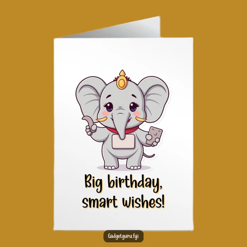 Free Printable Birthday Card: Funny Elephant Gadget Demo Downloadable Gift