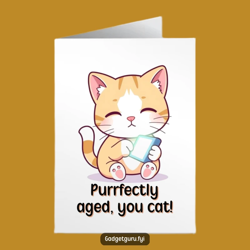Free Printable Funny Birthday Card: Curious Cat & Glowing Screen - Digital Age Humor