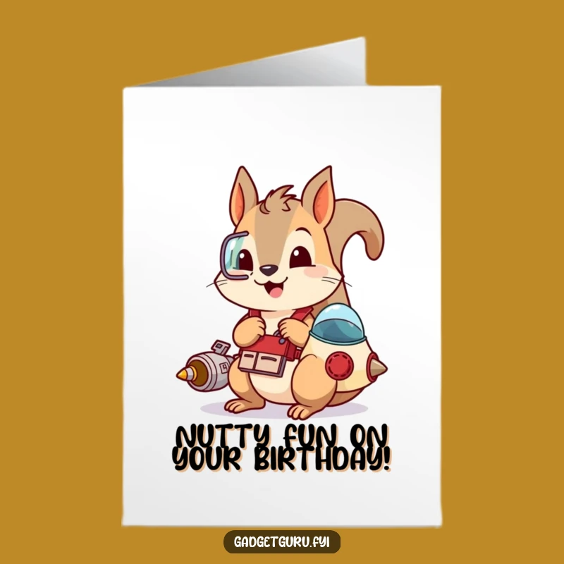 Free Printable Birthday Card: Squirrel Inventor Funny Downloadable Gift