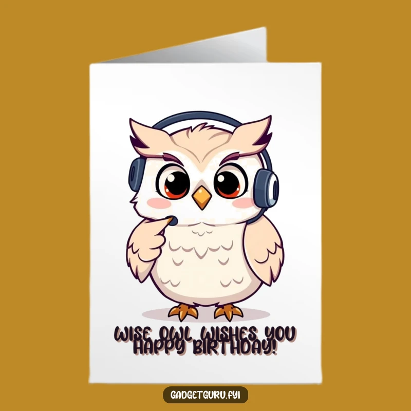 Free Printable Birthday Card: Owl Headset Funny Downloadable Gift