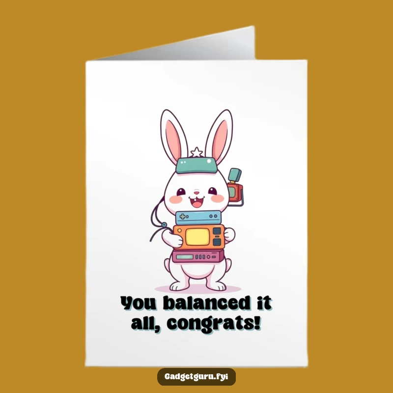 Free Printable Congrats Card: Funny Rabbit Gadget Balance, Ideal DIY Downloadable Gift