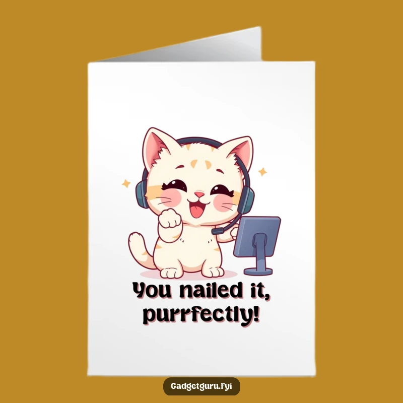 Free Printable Congrats Card: Kitten Tech Expert - Downloadable Humorous Success Card