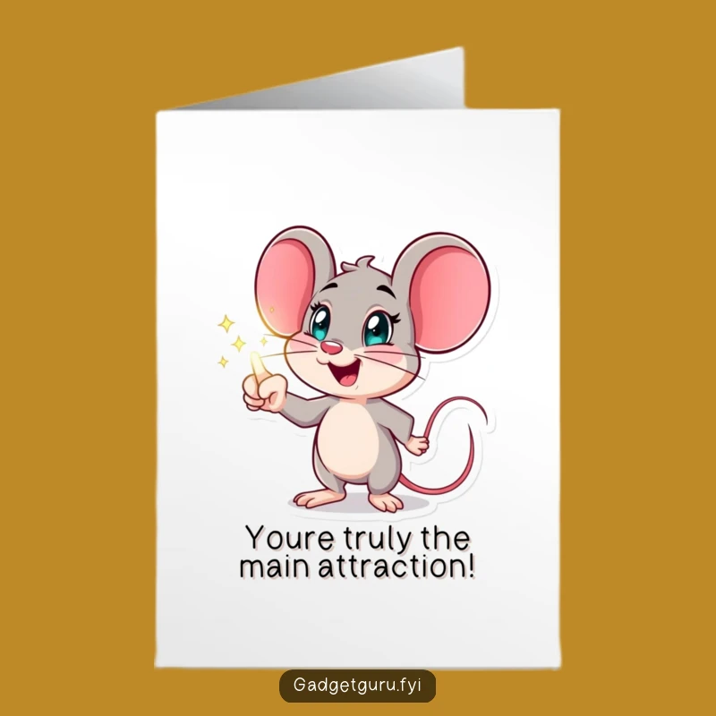 Free Printable Congrats Card: Mouse Points at Hologram - Funny Downloadable Gift!