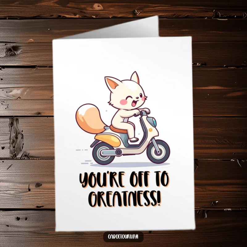 Funny Free Printable Congratulations Card: An animal zooms by on a futuristic scooter, celebrating a speedy success.