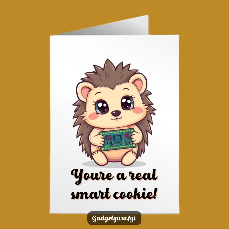 Free Printable Congrats Card: Hedgehog with Circuit Board - Funny Downloadable Gift!