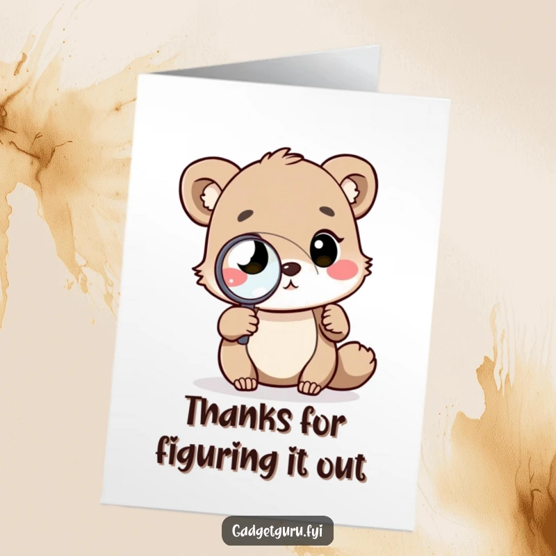 Funny Free Printable Thanks Card: Animal with magnifying glass studying a diagram, expressing thoughtful gratitude.