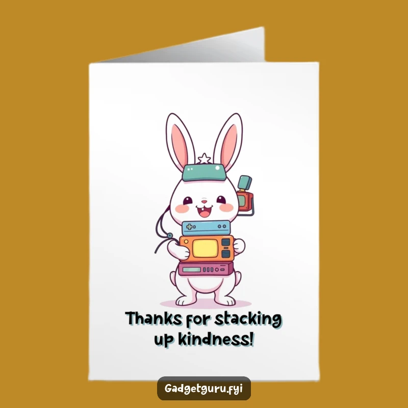Free Printable Thank You Card: Funny Rabbit Gadget Balance, Perfect DIY Downloadable Gift