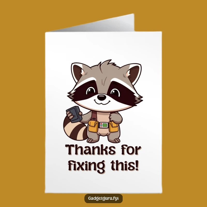 Free Printable Thank You Card: Raccoon Mechanic DIY Gift Downloadable