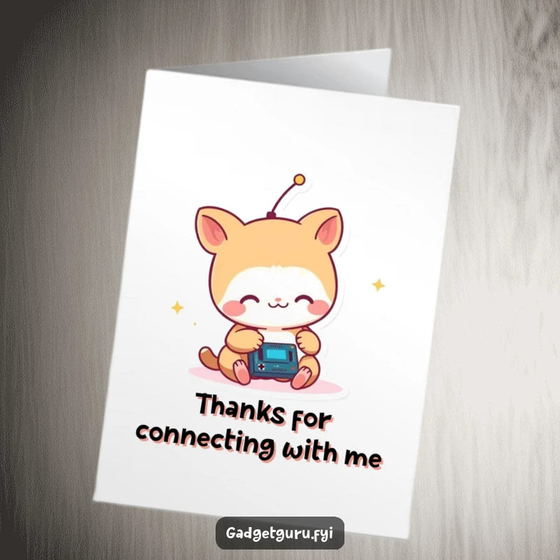 Funny Free Printable Thank You Card: Small animal with antenna joyfully tinkers with a tiny circuit, offering a quirky thank you.