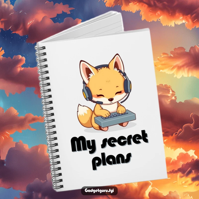 Funny Fox Cub Coder Notebook: A humorous notebook with a fox cub wearing a headset typing on a miniature keyboard, perfect for notes.