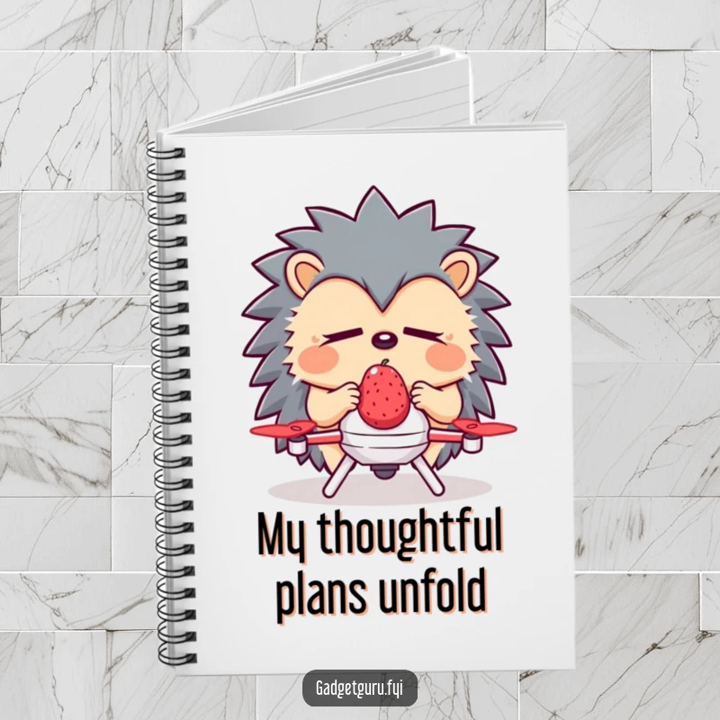 Funny Hedgehog Notebook: A sleepy hedgehog uses a tiny drone for berry delivery, perfect for jotting down calm thoughts.