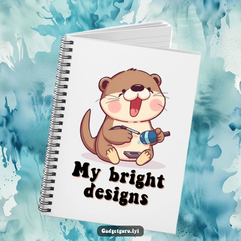 Funny Notebook with an excited otter holding a soldering iron, working on a gadget, ready for your notes.