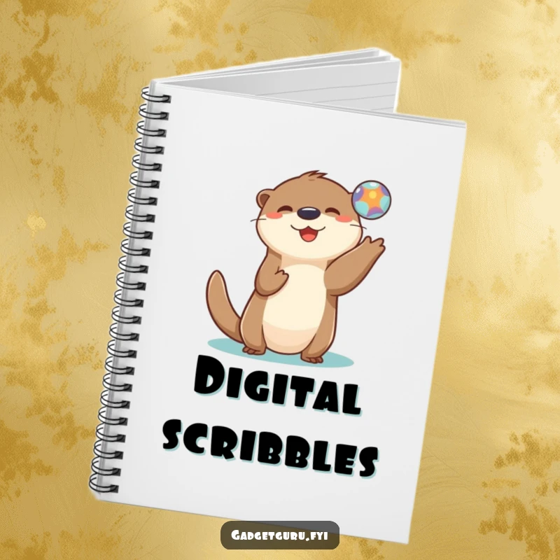 Funny notebook cover with a playful otter character tossing a small, luminous digital orb.