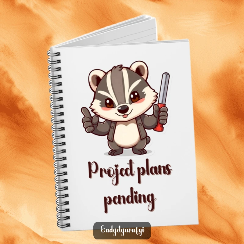 Funny notebook with a determined badger giving a thumbs-up with a tool, perfect for jotting down ideas with purpose.