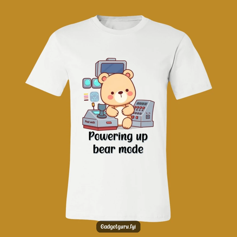 Funny Bear Tech T-Shirt: Focused Bear Controls Panel, Great Funny Gift!