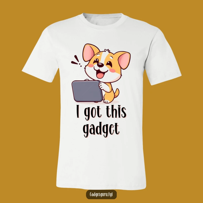 Funny Dog Gadget T-Shirt: Cheerful Pup Demonstrating Tech Tee Gift
