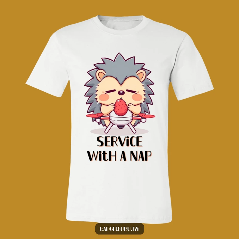Funny Hedgehog Drone T-Shirt: Sleepy Delivery Service Tee for Chill Vibes