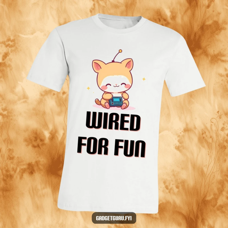 Funny Small Animal with Antenna Critter Joyfully Tinkering with a Tiny Circuit T-Shirt, Creative Apparel.