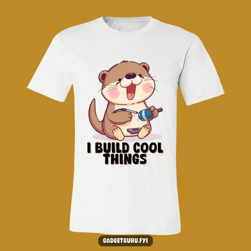 Funny Otter Gadget Builder T-Shirt - Excited Tinkerer Otter Tee for Makers