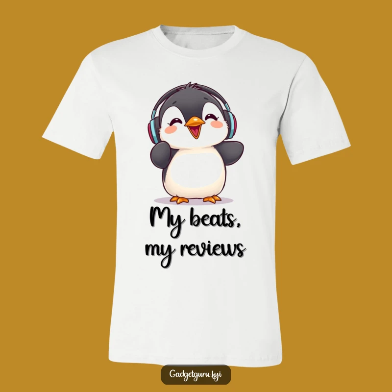 Funny Penguin Music Tee - Cute Headphones Chick - Hilarious Reviewer Shirt