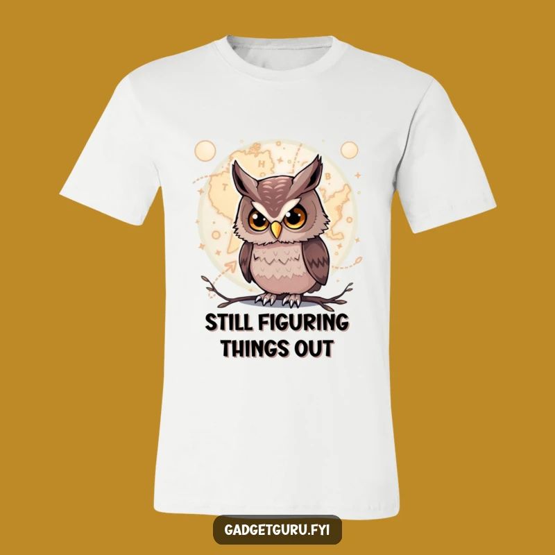 Funny Owl T-Shirt: Curious Creature with Glowing Map Tee for Smarty Pants