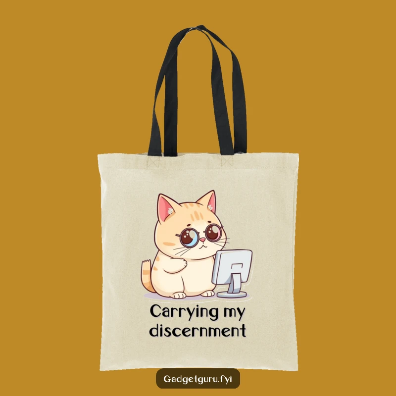 Funny Cat Business Tote - Critical Monocle Cat - Hilarious Organizer Bag