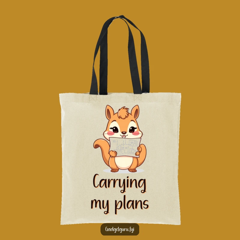 Funny Determined Squirrel Tote: Blueprint Builder Bag, Perfect Gift!