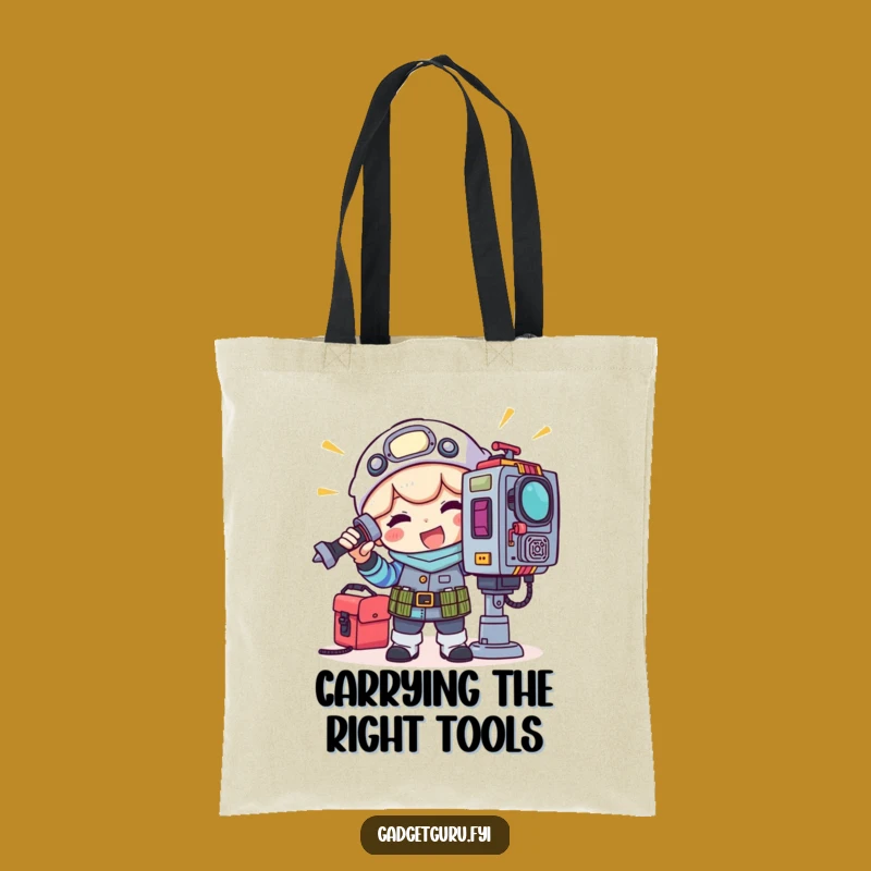 Funny Gadget Tinkerer Tote Bag: Carry Your Laughs with This Hilarious Toolkit Character, Gift Idea