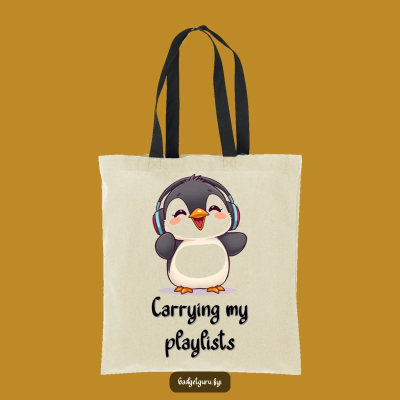 Funny Penguin Review Tote - Cute Headphones Chick - Hilarious Music Accessory Gift