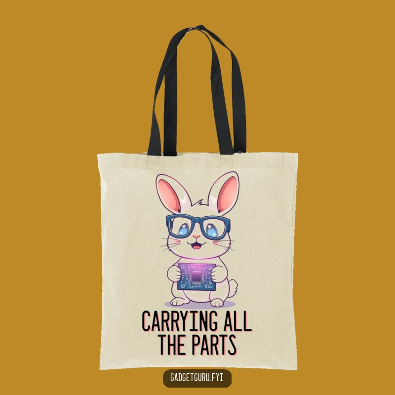 Funny Rabbit Scientist Tote Bag: Circuit Board Tech Accessory